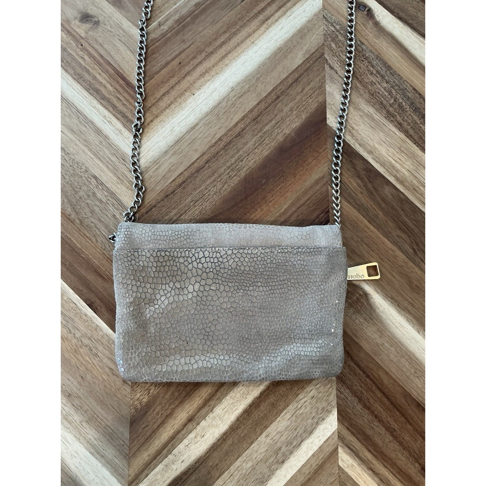 Hobo The Original Square‎ Crossbody Bag Leather Suede Metallic Chain Strap Mini - Picture 7 of 8